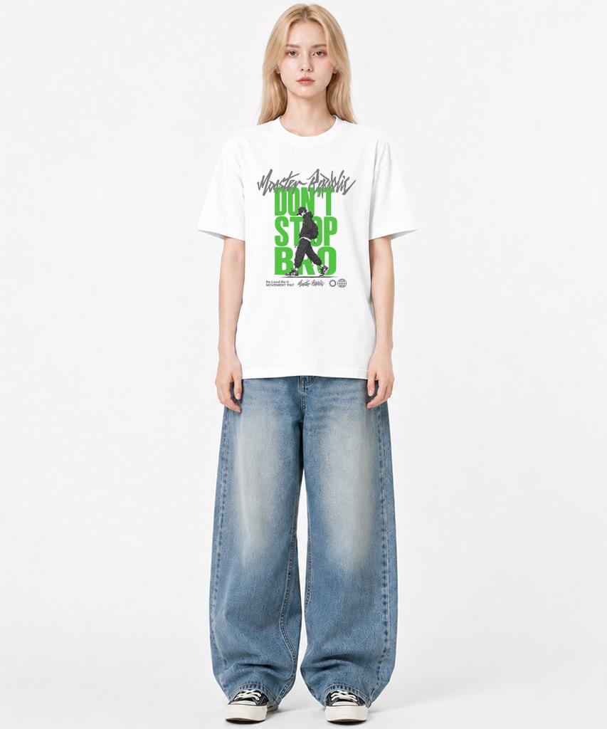 MONSTER REPUBLIC Don'T Stop Bro Light Green T-Shirt White_9167