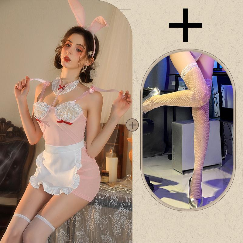 Cosplay costumes Cute bunny girl steel ring see through suspender skirt sexy lingerie set uniform costume for baby Sex shop xxx