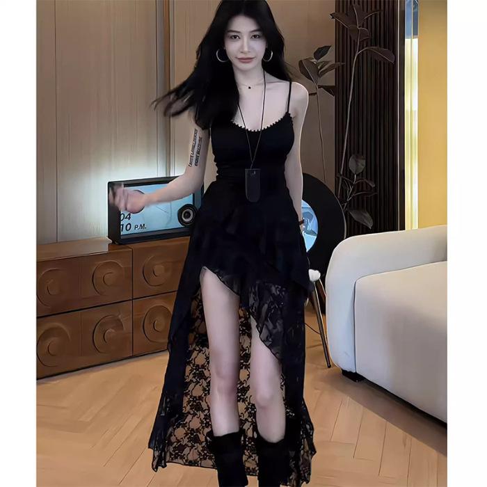 Spice Girl Irregular Lace Suspender Dress Women's 2026 Summer New Fashion Temperament Skinny Design Long Dress