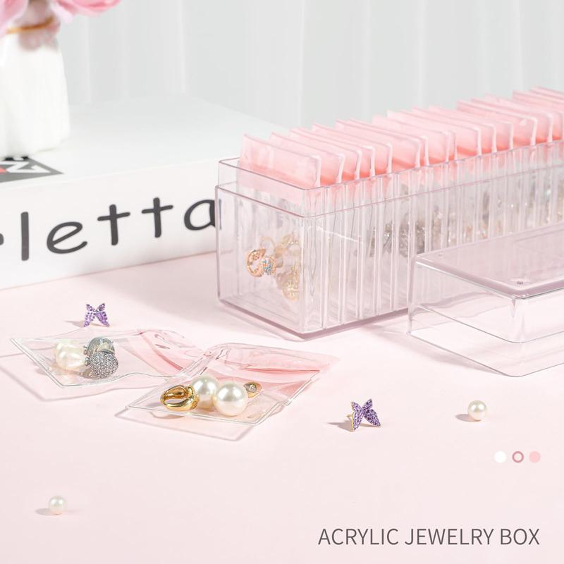 Travel Acrylic Jewelry Box Clear Jewelry Organizer with 20 Pvc Portable Anti Oxidizing Sealed Bag Earrings Ring Necklace Storage