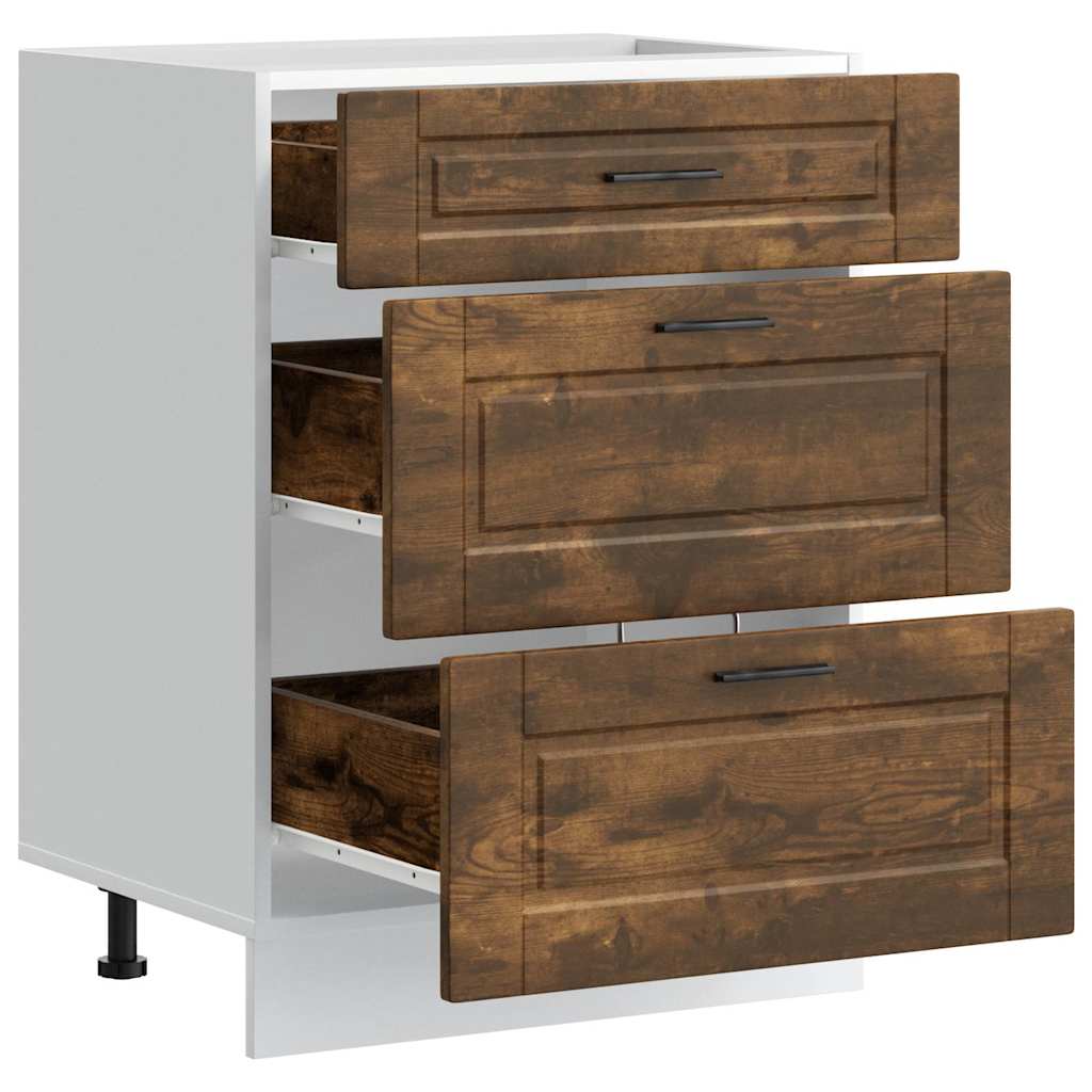 Porto Kitchen Base Cabinet Smoked Oak Effect Particleboard