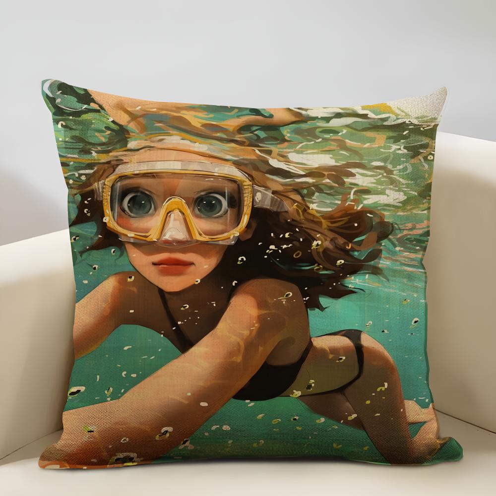 Girl Life Art Illustration Cushion Cover Household Decoration Linen Sofa Cushion Cover: Skin-Friendly & Breathable With Invisibl 12x12Inch