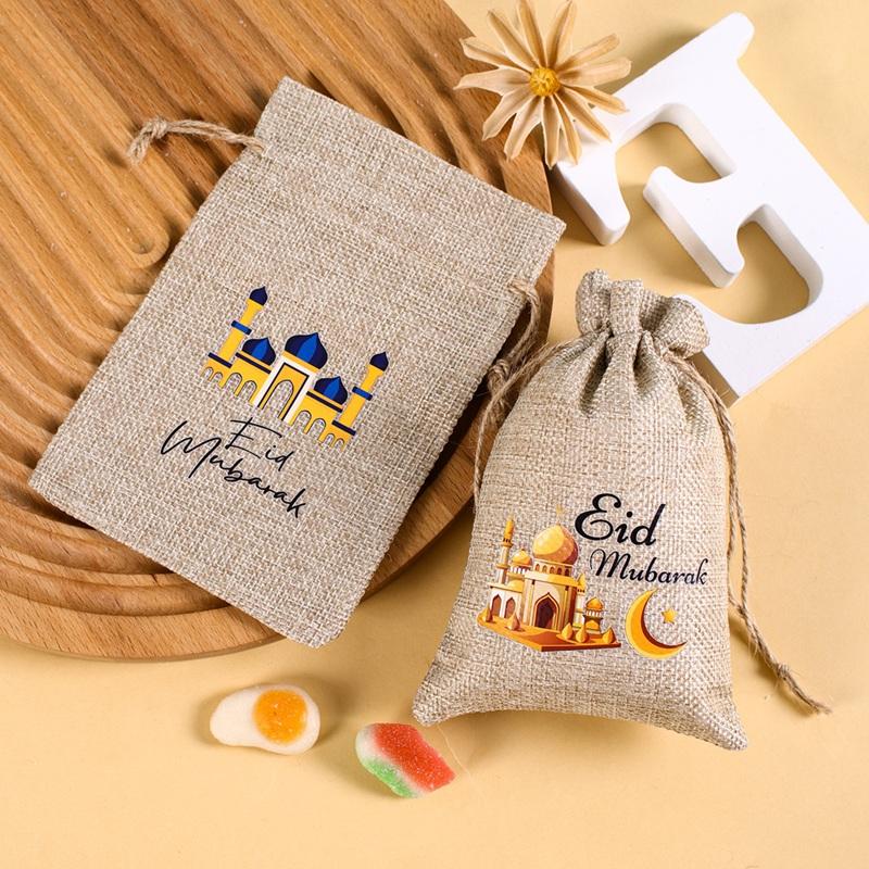 6pcs Eid Mubarak Burlap Gift Bags Candy Bags Ramadan Decor 2026 Islamic Muslim Party Supplies Ramadan Kareem Eid Al-fitr Gifts