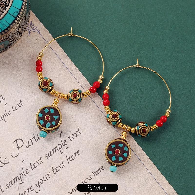 

Оригинальные серьги Тибетские Непальские серьги нишевая личность серьги большого круга серьги в экзотическом стиле Сицзана женские