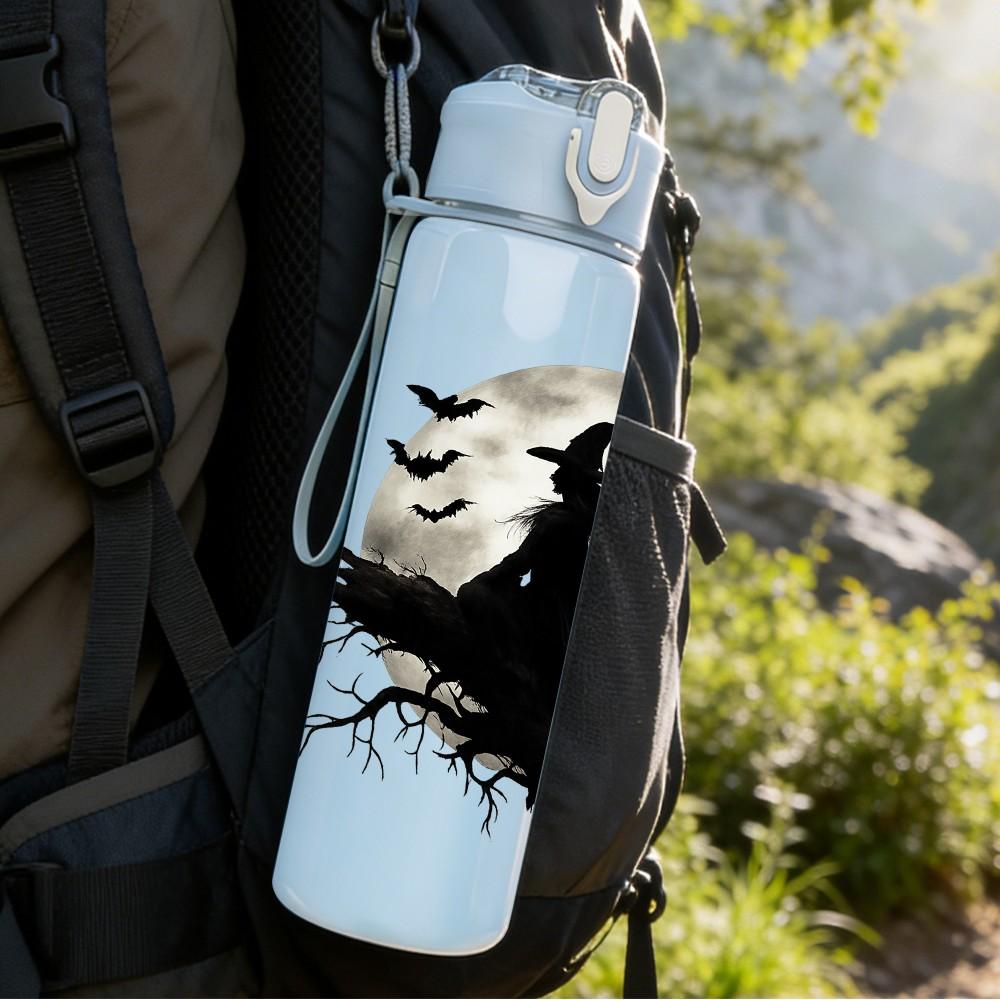 1PC Witch Crow Moon Silhouette 750ml Color Plastic Sports Water Bottle Leakproof Flip Straw Lid Suitable for Sports Office Home Use