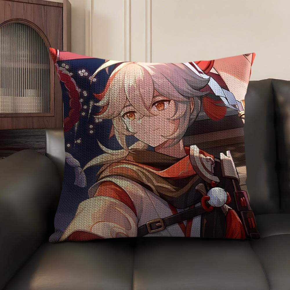 Kaedehara Kazuha Genshin Impact Cushion Cover Natural Linen Organic Fabric DoubleSided Printing Sofa Home Decor Pillow Case