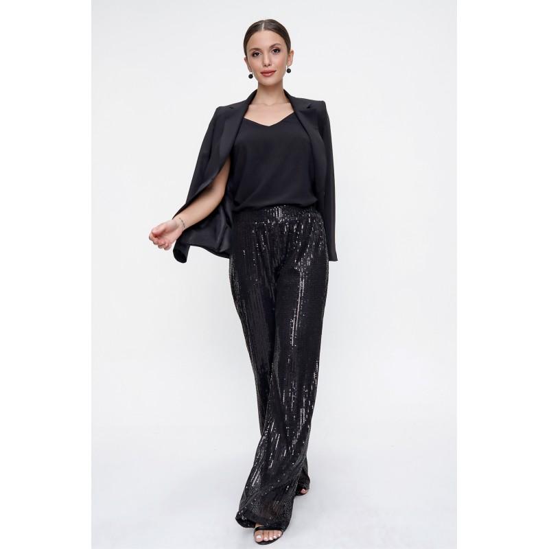 Tiulowe spodnie z elastyczną talią i podszewką z miazgi