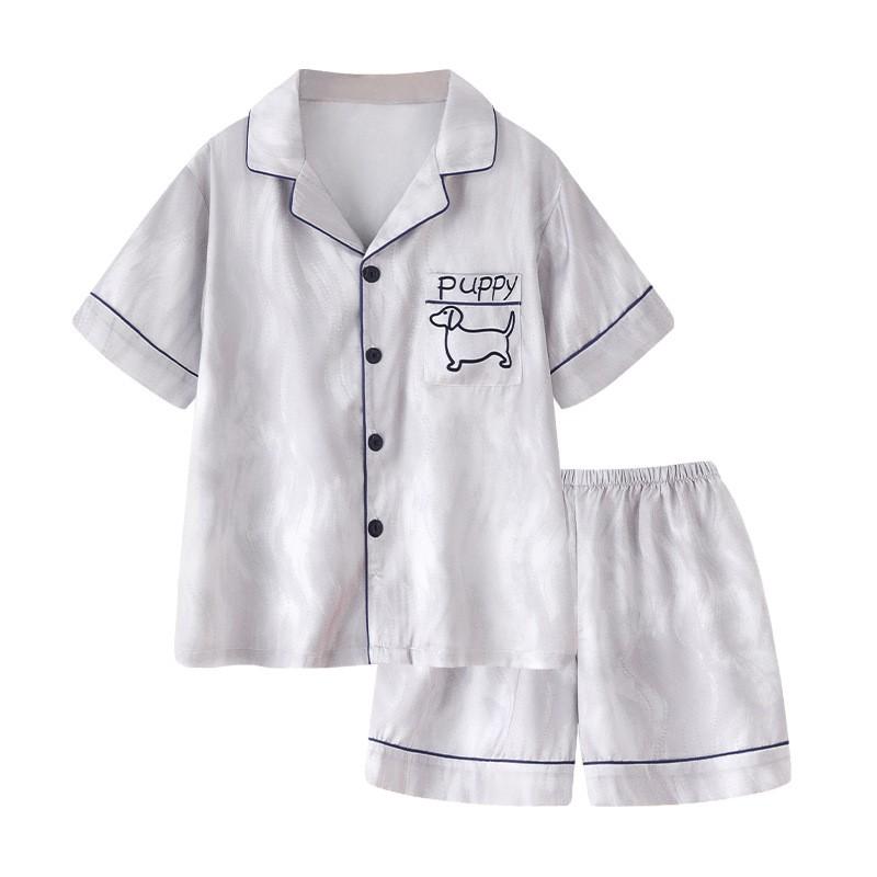 Boys Ice Silk Pajama Set Short Sleeve Shorts Kimono Style Cartoon Print Lightweight Sleepwear Kids 8