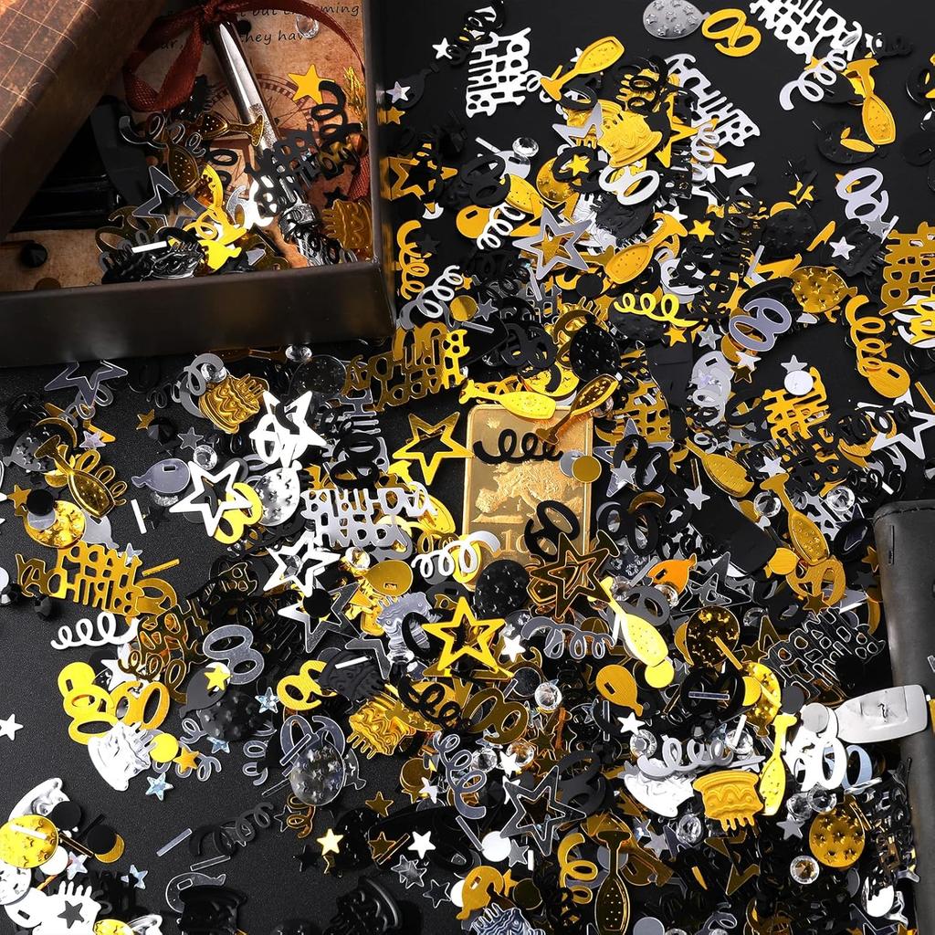 3000 Pieces Happy Birthday Number 60 Confetti - Black Gold Silver Party Decorations for Cake, Table Scatter, Anniversary (60th Style)