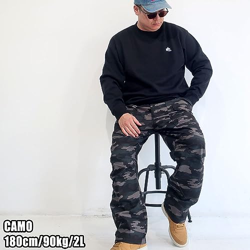 DISCUS Men's Plus Size Cargo Chino Pants, Loose Fit, Sizes 5L, 4L, 3L, and 2L, Black, Beige, Khaki, Camouflage, Elastic Waist, 10001630 (2L, CAMO)