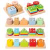 Wooden Column Building Block Baby Fine Action Early Childhood Education Geometric Shape Matching Color Cognition Classification Toy