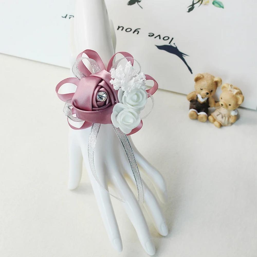 YO CHO Wedding Corsages Flower Groom Boutonniere Purple Silk Rose Man Brooches Wedding Bridesmaids Bracelet Wrist Corsage Flower