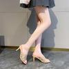 Cutout Rhinestone Stiletto High Heels Women's New Round Toe Open Toe Slip-on Anti-Slip Wear-Resistant Cool Slippers