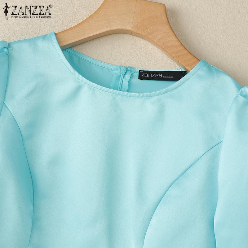 ZANZEA Damen Freizeit O-Ausschnitt Sommer Rüschen Halber Ärmel Etuikleid