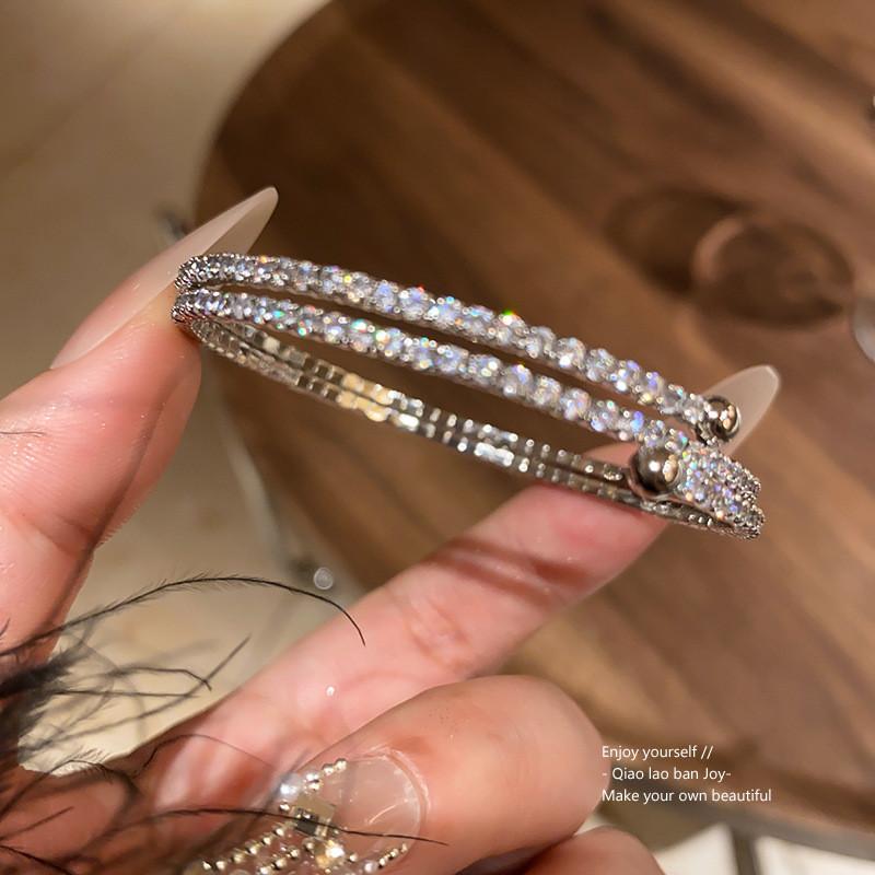 Geometric Zircon Circular Adjustable Bracelet With Cubic Zirconia For Fashionistas