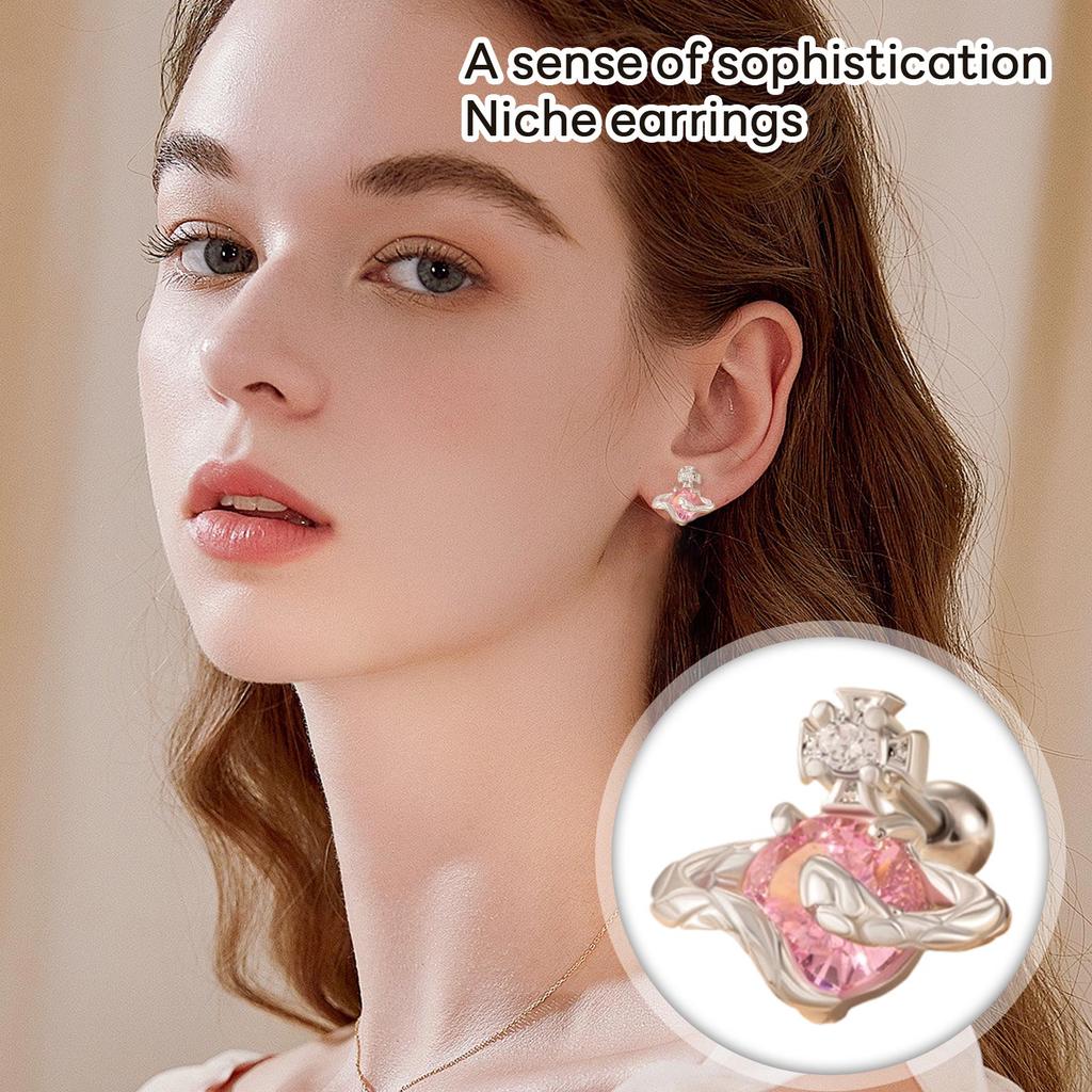 Snake-patterned Saturn Themed Titanium Steel Screw Ear Cartilage Studs & Conch Studs - High-end Unique Couple's Earrings