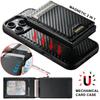SUTENI H19 For iPhone 16 Pro Magnetic Case Carbon Fiber Texture Leather Back Cover with Card Bag