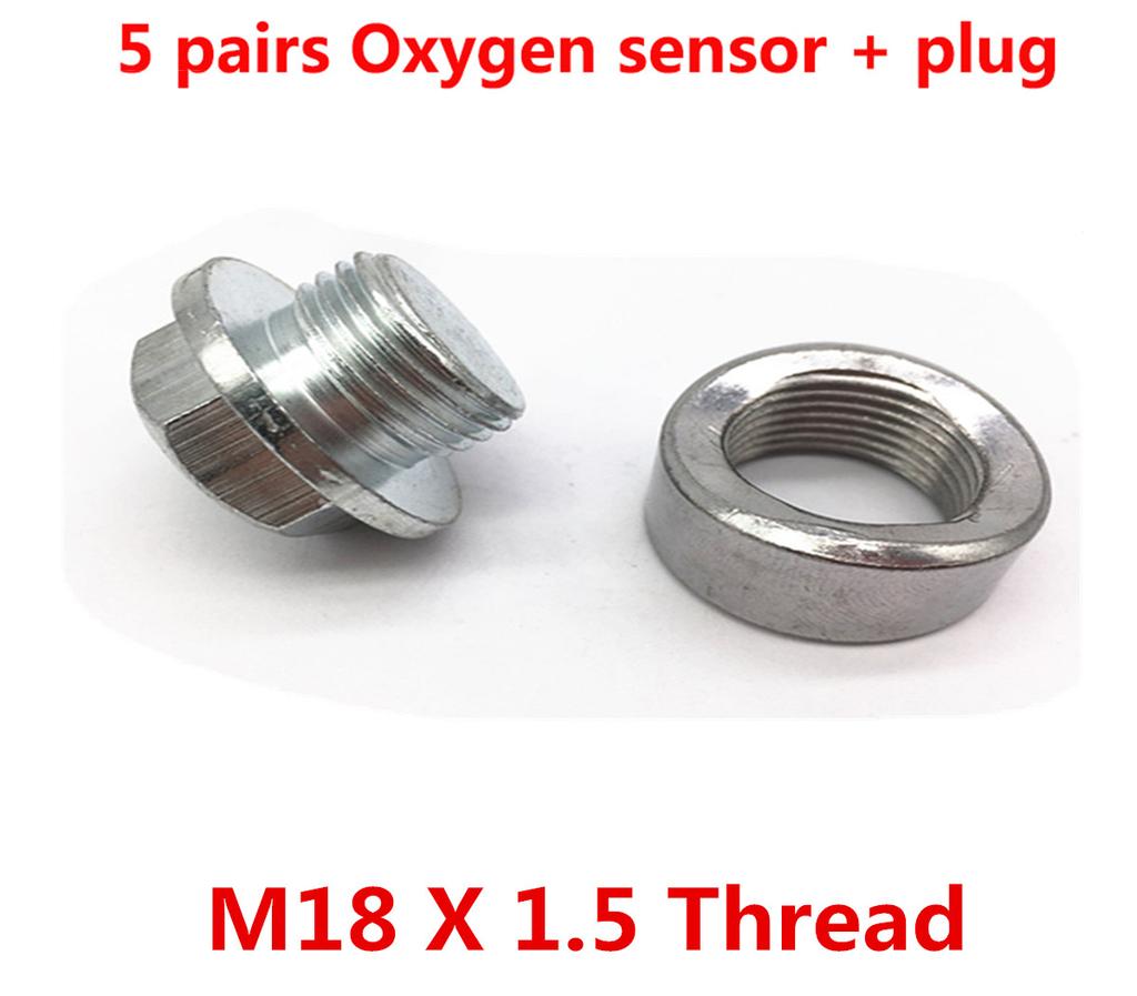 Universal 5 Pairs O2 Oxygen Sensor Pre-Curved Notched Weld Bung Nut M18 X 1.5mm + Zinc Plated Plug