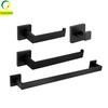 Matte Black Stainless Steel Bathroom Set: Towel Rack, Ring, Shelf, Paper Holder & Square Towel Bar.
