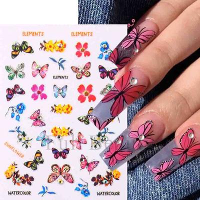 3D Nagel Aufkleber Blumen Pflanzen Nail Art Aufkleber Blumen Schmetterling Frühling Slider Maniküre Dekor