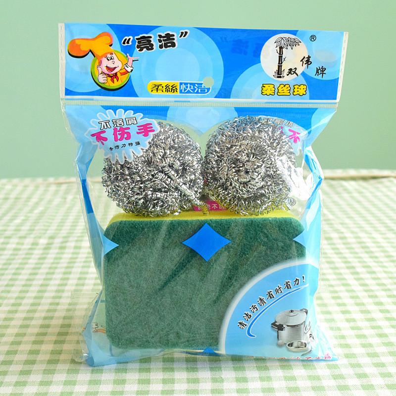 Brush Cleaning Versatile Set With Steel Wool And Sponge For Kitchen Tool Use