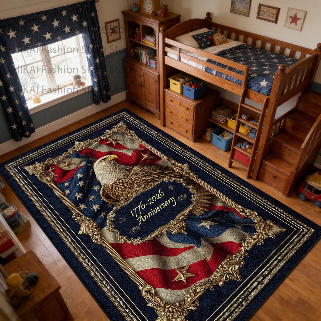 American Patriotic Style Children's Bedroom Rug Decoration Independence Day Washable Carpet Large Area Non-slip Fluffy Floor Mat