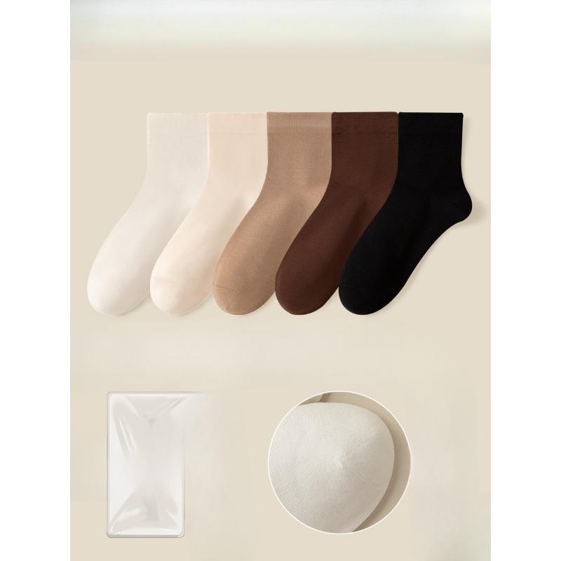 5 Pairs of Female Summer Cotton All Match Pure Color Loose Mouth Anti Bacterial Anti Odor Cotton Socks