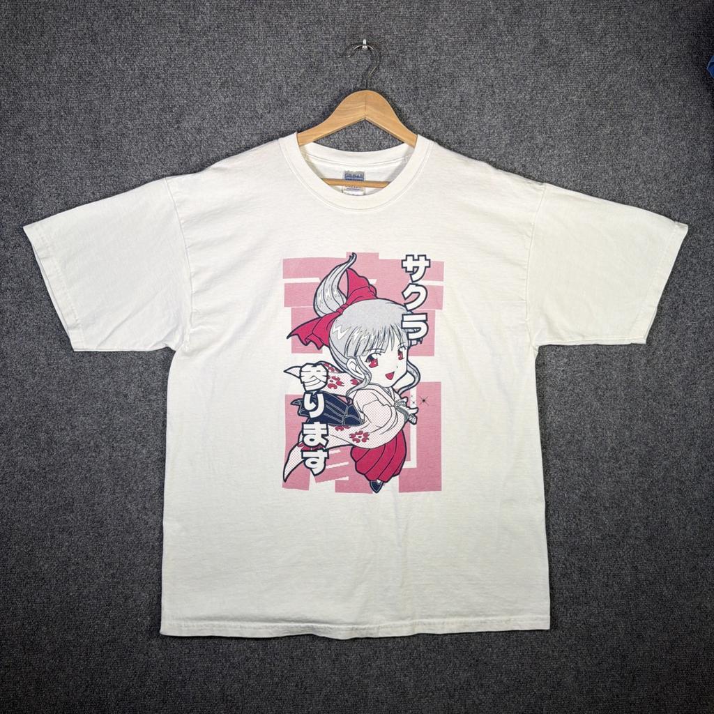 Vintage Anime Shirt Mens XL White 90s Girl Sword Katana Character Japanese Rare Unisex T-Shirt