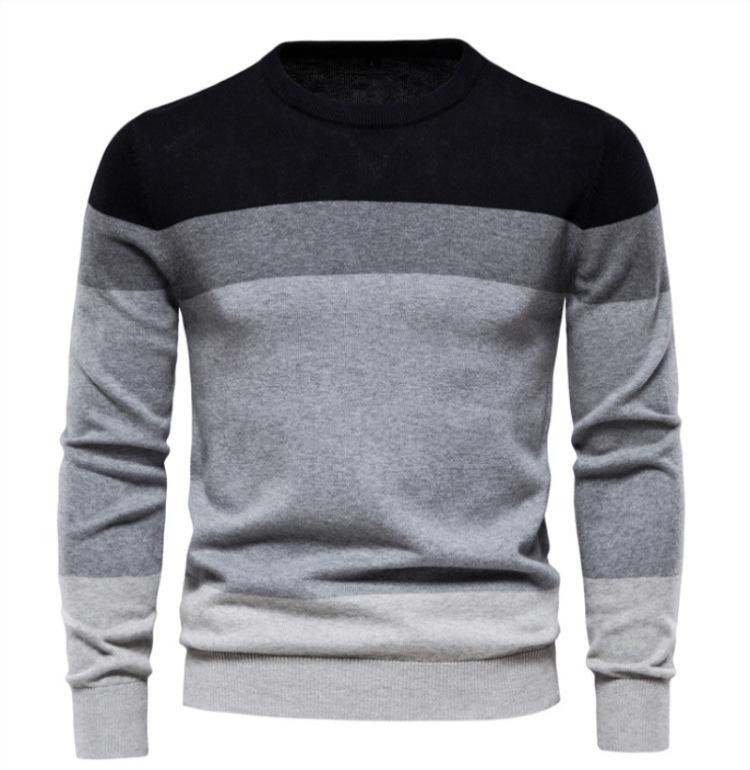 Men S Striped Pullover Knit Sweater Round Neck Long Sleeve