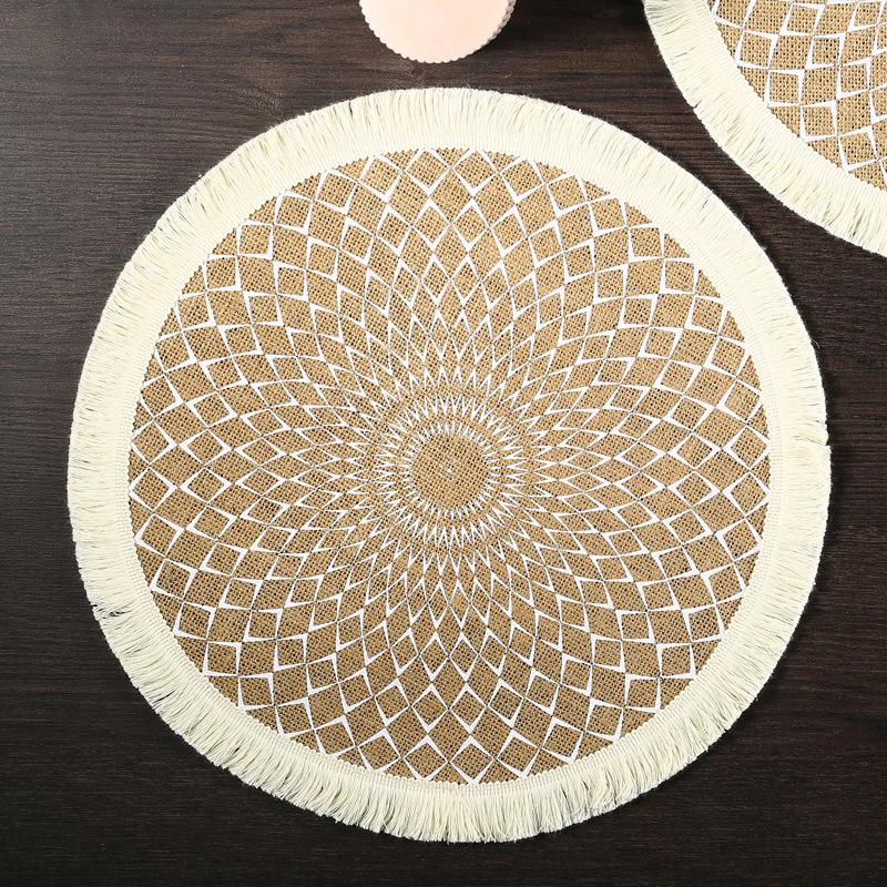 Eco-friendly round Japanese minimalist wind fringed placemat table mat coaster natural color jute modern minimalist
