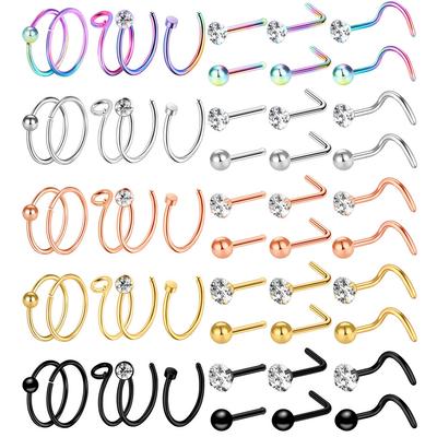 1 pièce 20G Anneaux de Nez pour Femmes et Hommes Forme en L Vissage Os de Nez Clous Acier Inoxydable Bijoux de Piercing Corporel