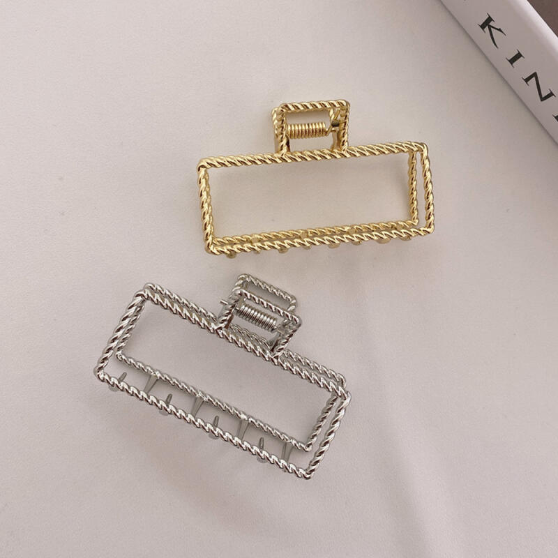 Simple square metal hair clip half-head hairpin silver