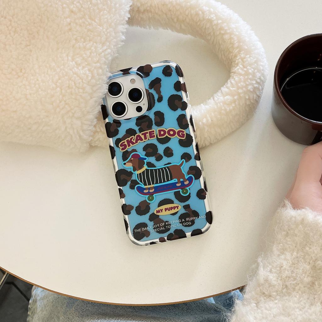 Für iPhone 15 Pro Hülle Leopardenmuster Dackel Muster TPU Stoßfest Handyhülle