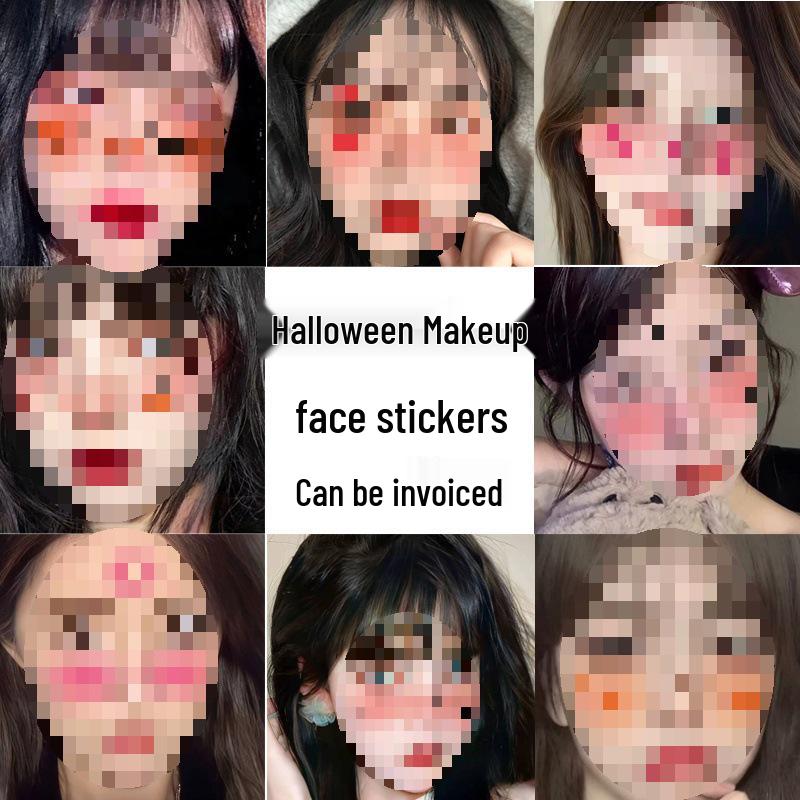 Halloween Makeup: Horror Scars, Fake Teeth, Little Tiger Teeth, and Blush Tattoo Stickers for Party Decoration