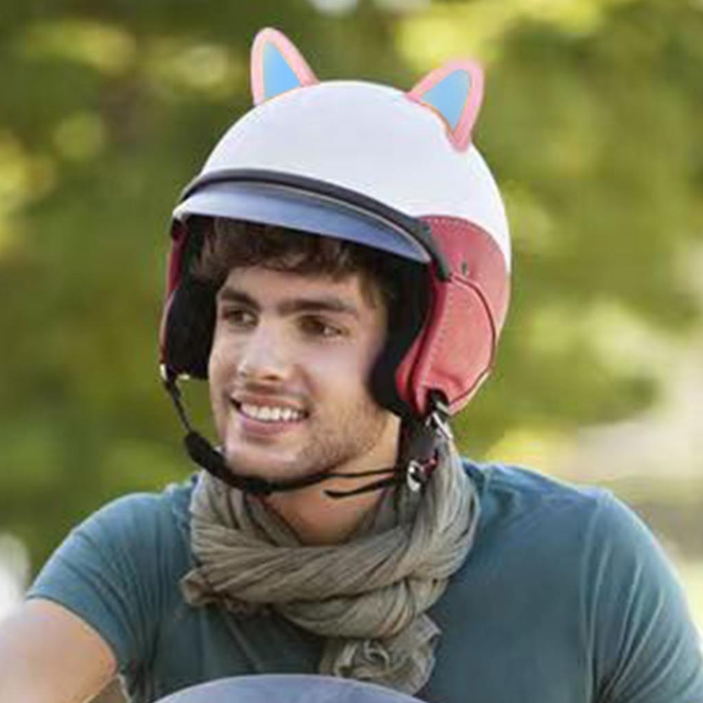 Motorcycle Helmet Cat Ears PVC Creative Cute Helmet Cover Sticker Helmet Accessory Pink + Blue