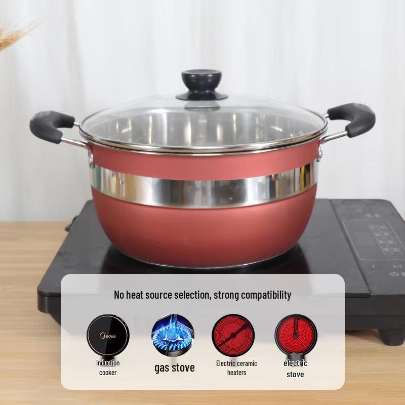 12-Piece Stainless Steel Cookware Set with Thickened Composite Bottom: Includes Frying Pan, Soup Pot, and Milk Pot.