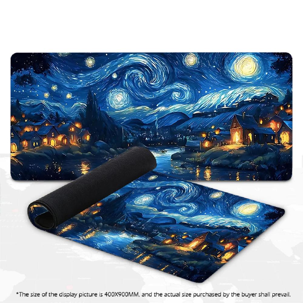 Classic Oil Painting Art Starry Night Sky Mouse Pad XXL Large Desk Mat Gaming Mousepad Non-slip Rubber Keyboard Mat PC Gamer