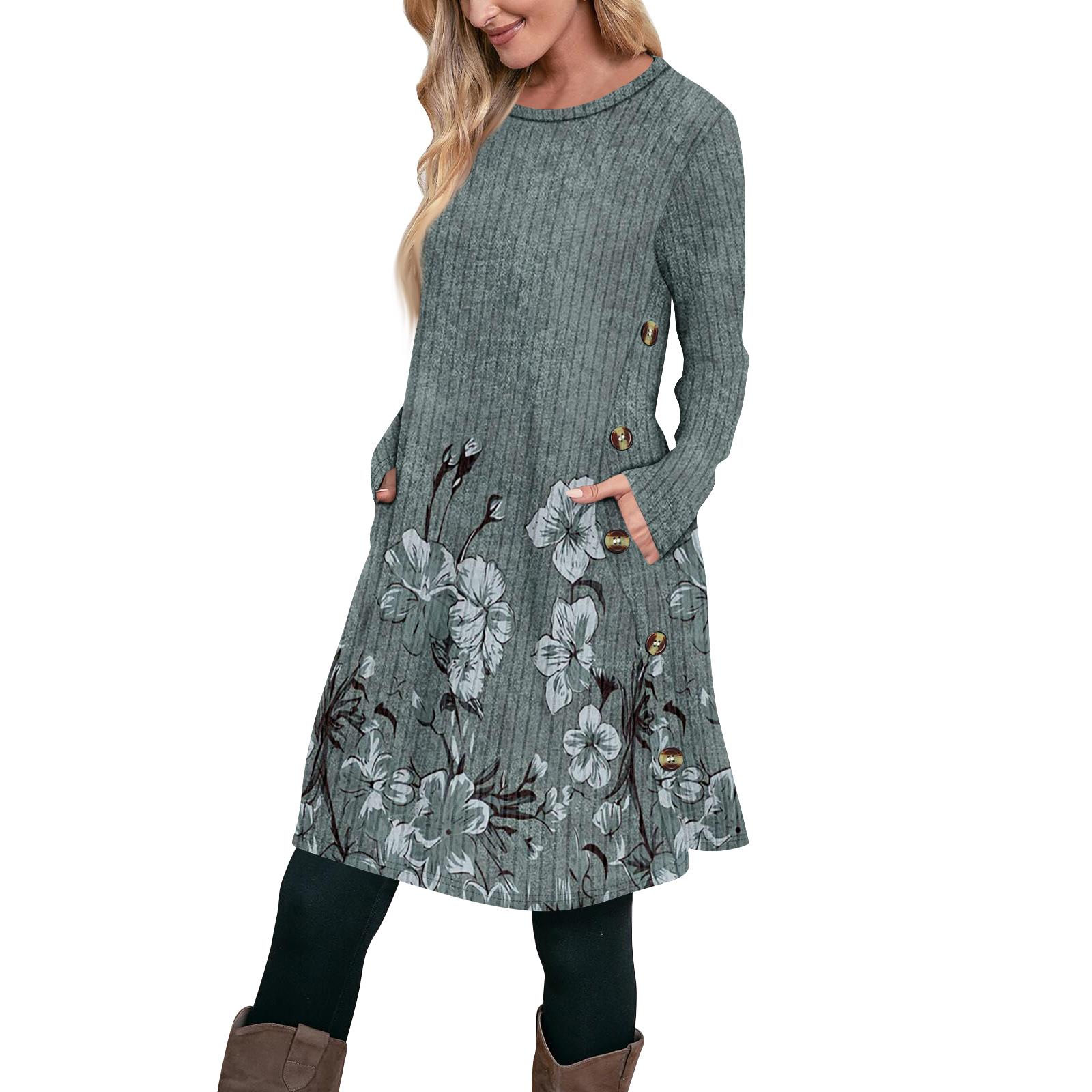 

Женское модное повседневное платье-туника с длинным рукавом и карманами, платье с боковыми пуговицами XXL