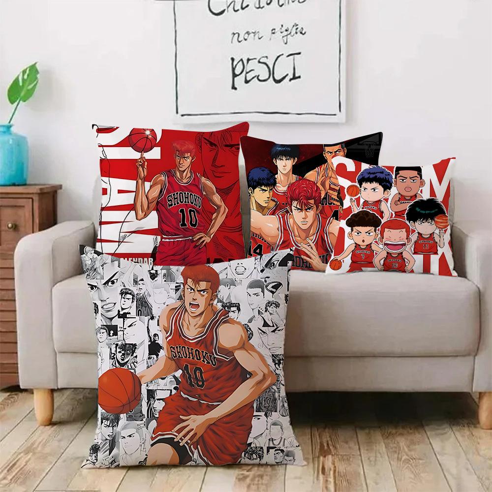 Pillow Covers Hot Anime S-Slams Dunk Cartoon Sofa Decorative Home Double-Sided Printing Short Plush Cute Cushion Cover