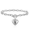 Stainless Steel Heart Bracelet with 26 Letter Pendant and OT Clasp, Customizable Laser Logo