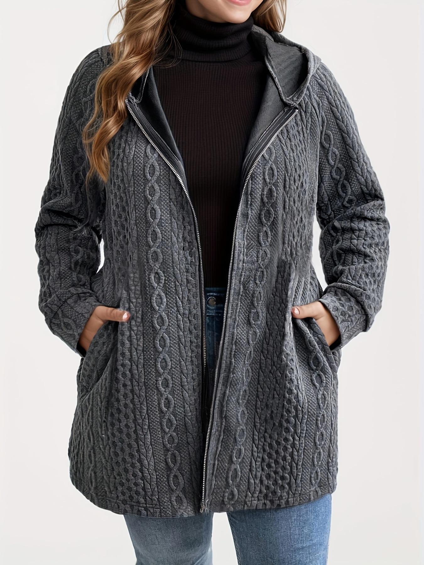 

2026 European & American Casual Loose Hooded Women s Autumn & Winter Patchwork Pocket Sweater 2XL темно-серого