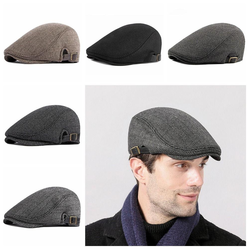 

Retro British Style Woolen Beret Plaid Male Hat Vintage Newsboy Hat Men Style 4