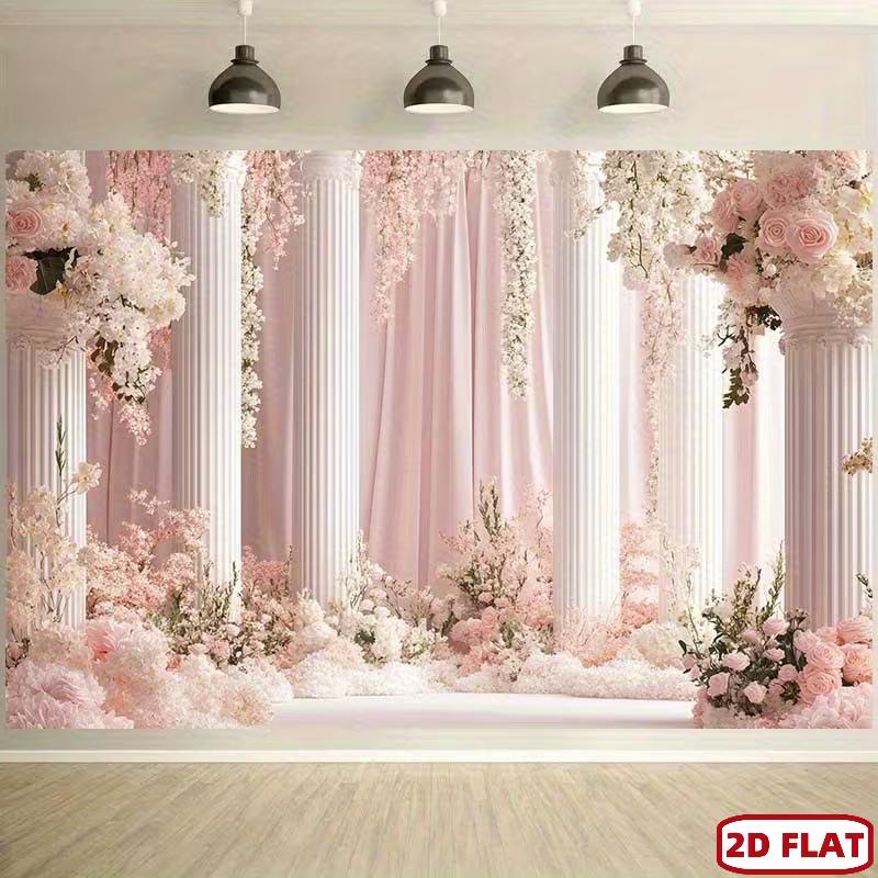 2D Blush Pink Floral Studio Backdrop Wedding Photoshoot Background