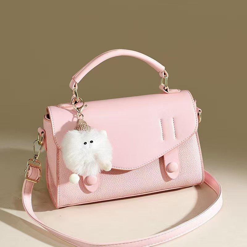 Plush pendant small square bag new fashion handbag versatile shoulder messenger bag