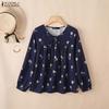 ZANZEA Women Casual Round Neck Floral Print Loose Long Sleeve Blouse