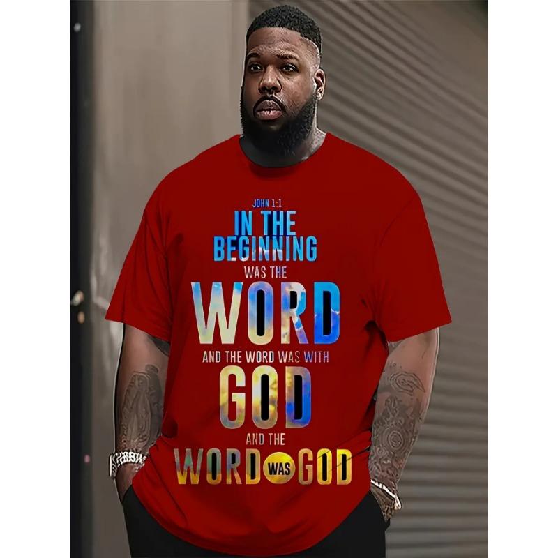 

Men s Plus Size Christian Faith T-Shirt with 3D Bible Verse Print - John 1:1 In the beginning was the Word, and the Word was with God 6XL