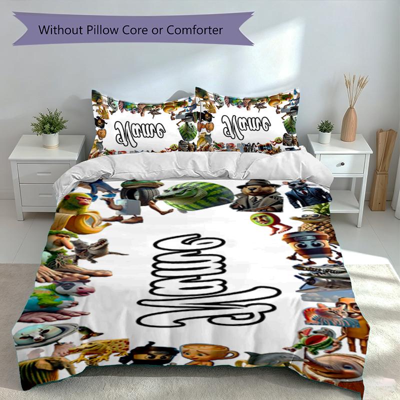 Set di 3 pezzi con Nome Personalizzato Animale Brainrot Italiano, Include 1 Copripiumino e 2 Federe, Arredo Camera da Letto per Tutte le Stagioni