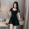 Women's sexy dress summer temperament deep V-neck low-cut waist thin a-word skirt foot bath technician work clothes