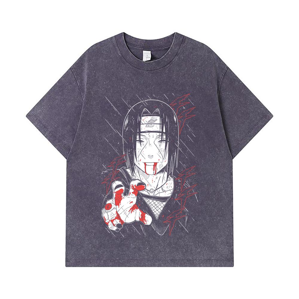 275 GSM Washed T-shirts 100% Cotton Naruto V4 Itachi Print Unisex Heavy Cotton T Shirt
