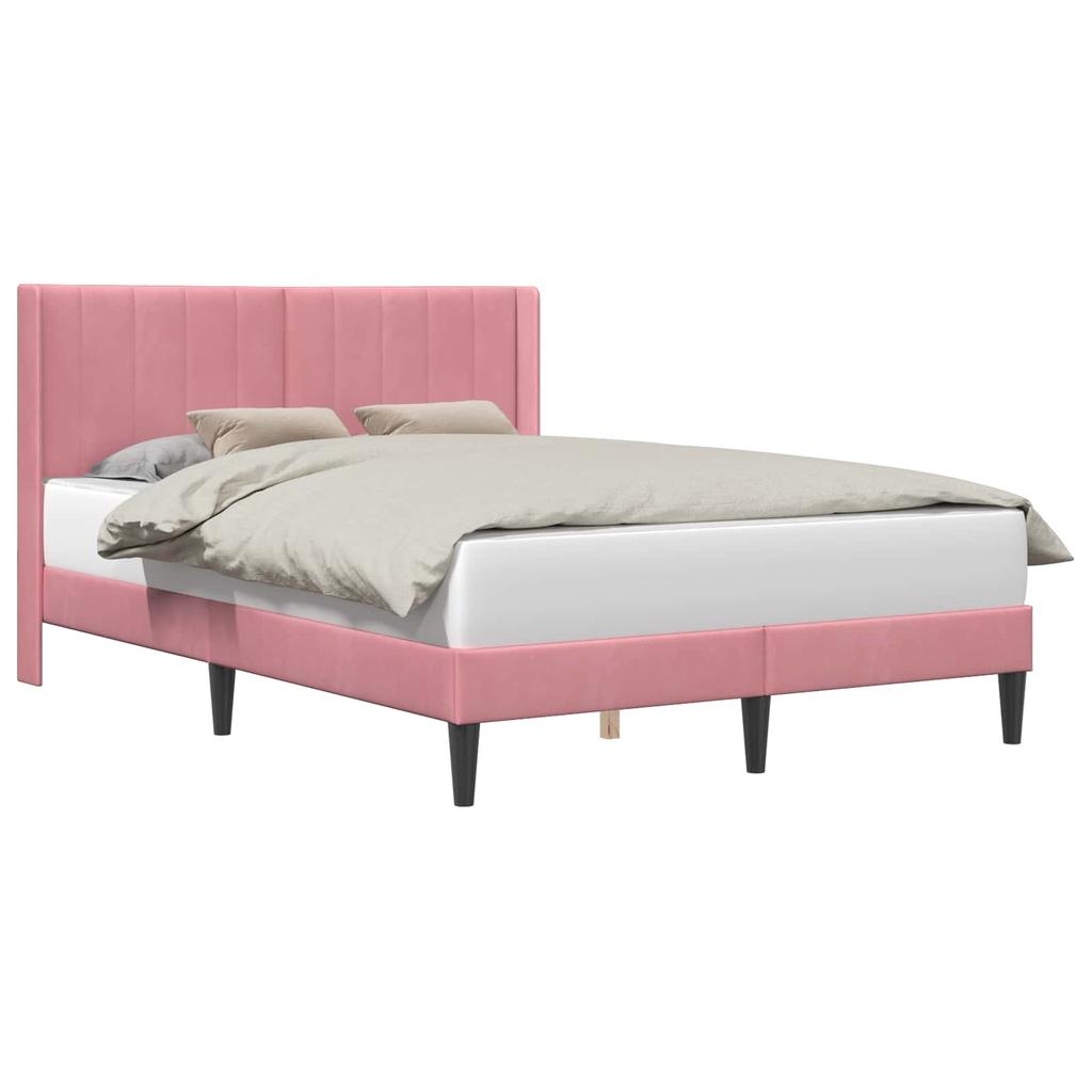 Pink Velvet Bed Frame with Headboard 140 x 190 cm
